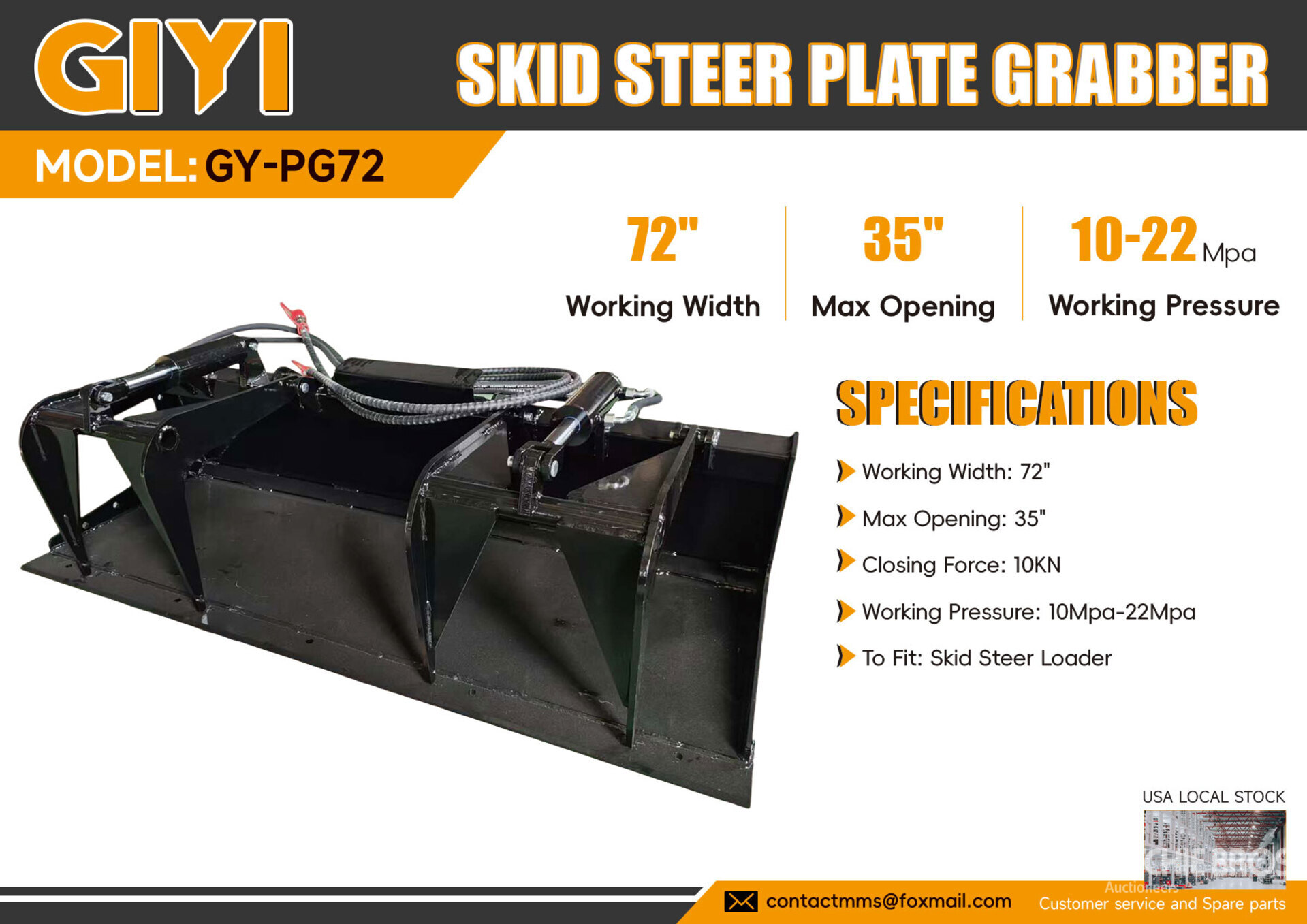 2026 GIYI GY-PG72 72 in Skid Steer Grapple (Unused)