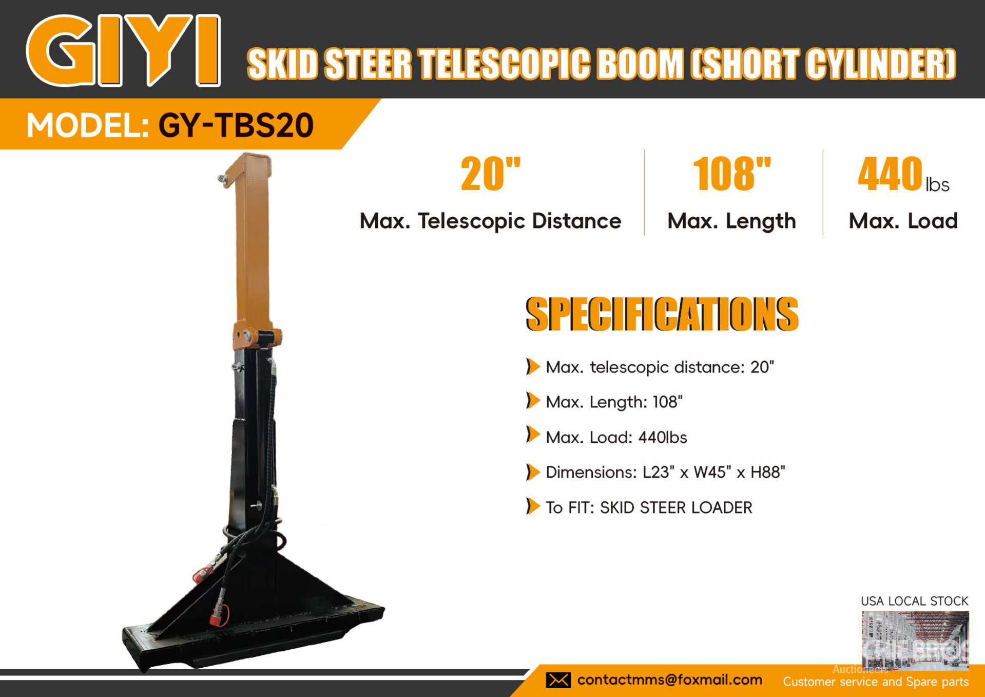 2026 GIYI GY-TBS20 108 in Skid Steer Telescopic Boom (Short Cylinder) (Unused)
