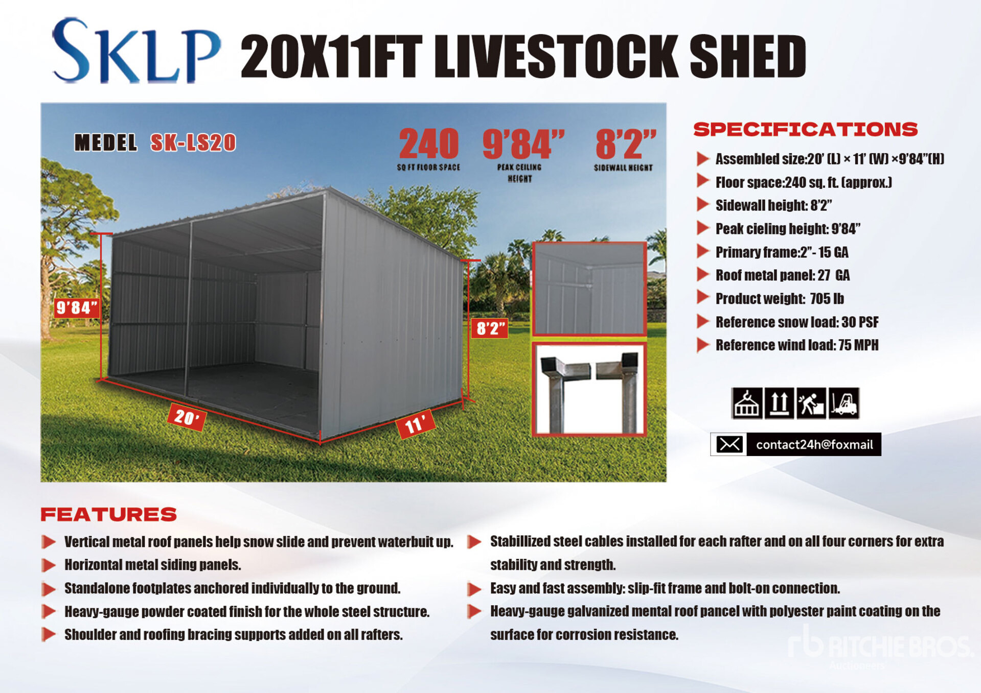 2026 SKLP SK-LS20 20 ft x 12 ft Metal Livestock Shelter (Unused)