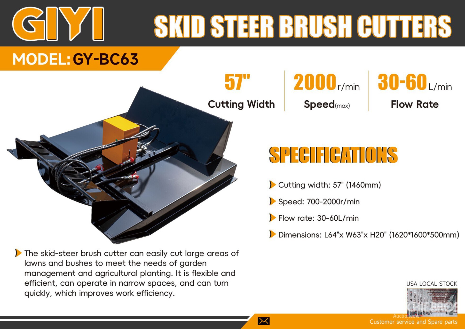 2026 GIYI GY-BC63 60 in Skid Steer Brush Cutter (Unused)