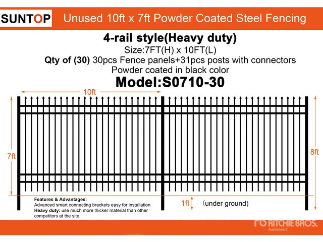 Quantity of (30) 2026 SUNTOP S0710-30 10 ft x 7 ft Powder Coated Fencing (Unused)