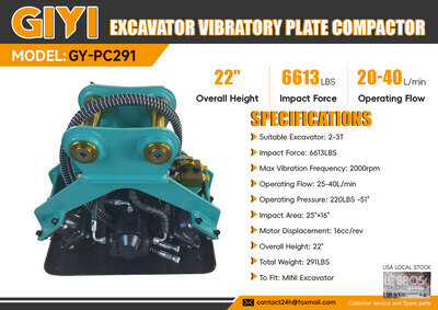 2026 GIYI GY-PC291 Mini Excavator Vibratory Plate Compactor (Unused)