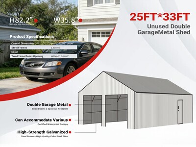 2026 SDL2533DGMS 25 ft x 33 ft Double Garage Metal Unterstand (Unused)