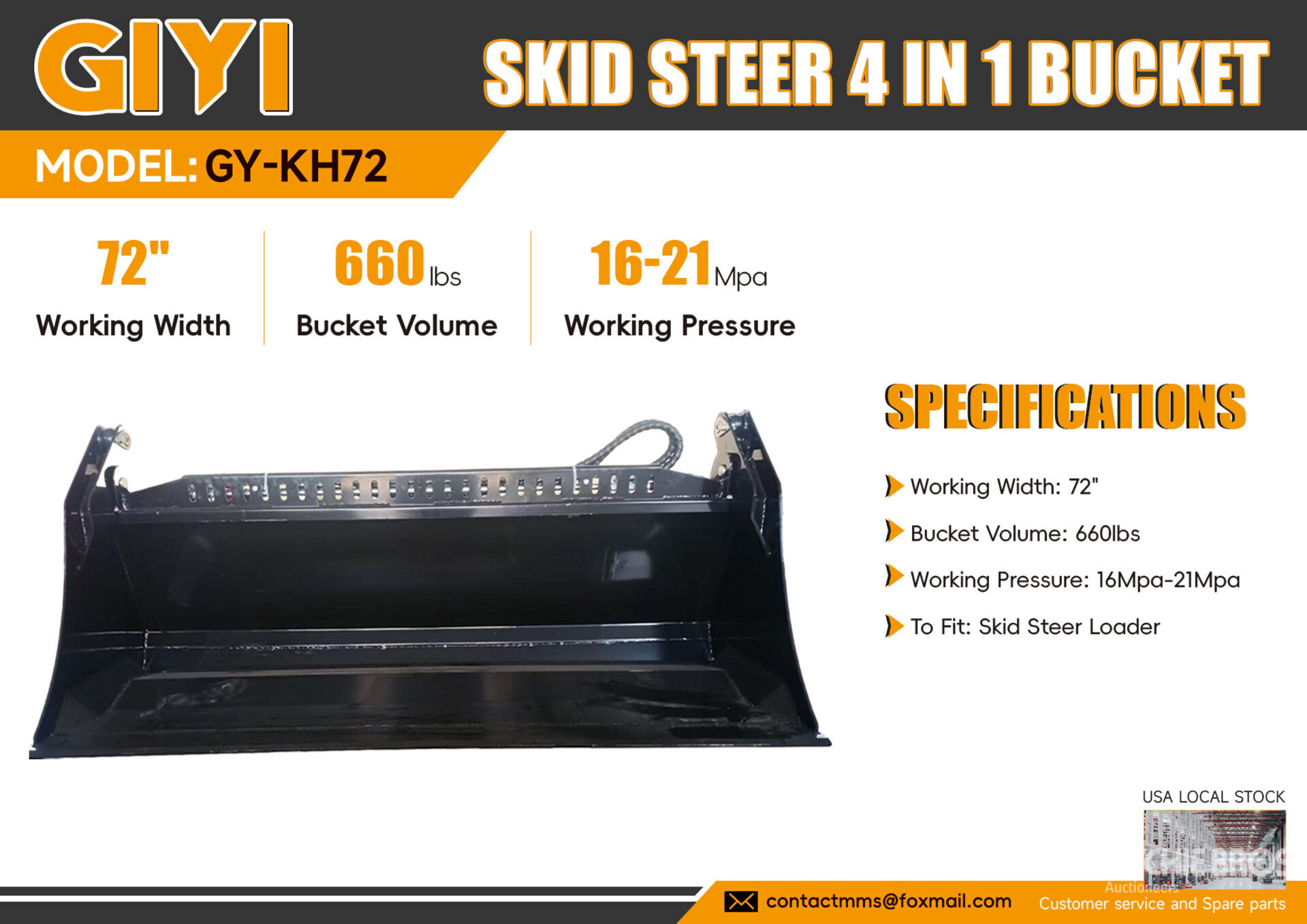 2026 GIYI GY-KH72 72 in Multi-Purpose Skid Steer Bucket (Unused)