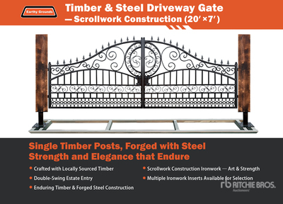 2026 EG EarthyGrounds EG-T20-SC 20 ft Steel Timber Post Brama wjazdowa (Unused)