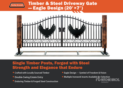 2026 EG EarthyGrounds EG-T20-ED 20 ft Steel Timber Post Brama wjazdowa (Unused)
