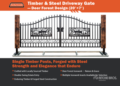 2026 EG EarthyGrounds EG-T20-DF 20 ft Steel Timber Post Brama wjazdowa (Unused)