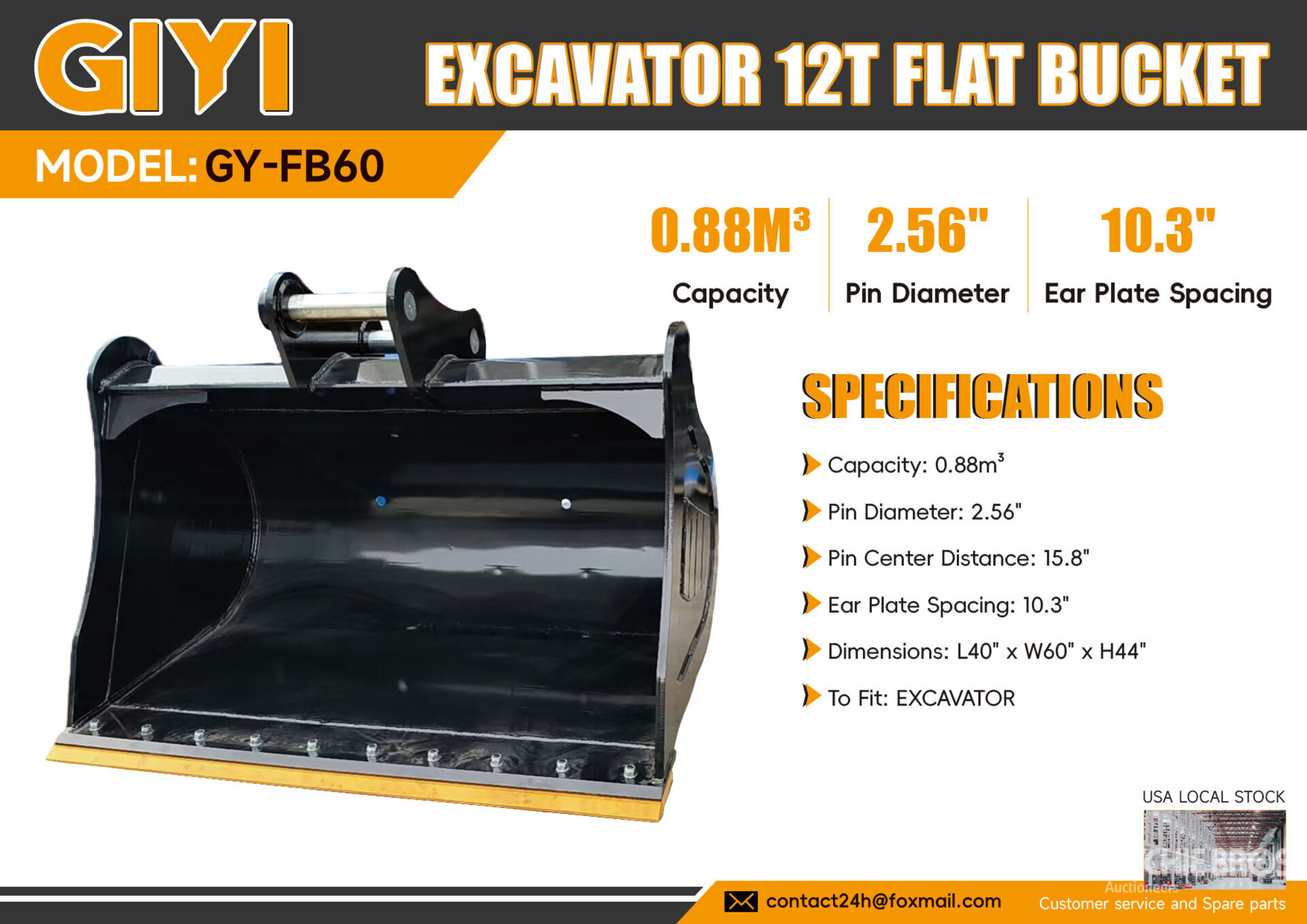 2026 GIYI GY-FB60 0.88 m3 Cleanup Excavator Bucket (Unused)