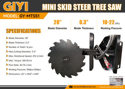 2026 GIYI GY-MTS51 28 in Mini Skid Steer Tree Saw (Unused)