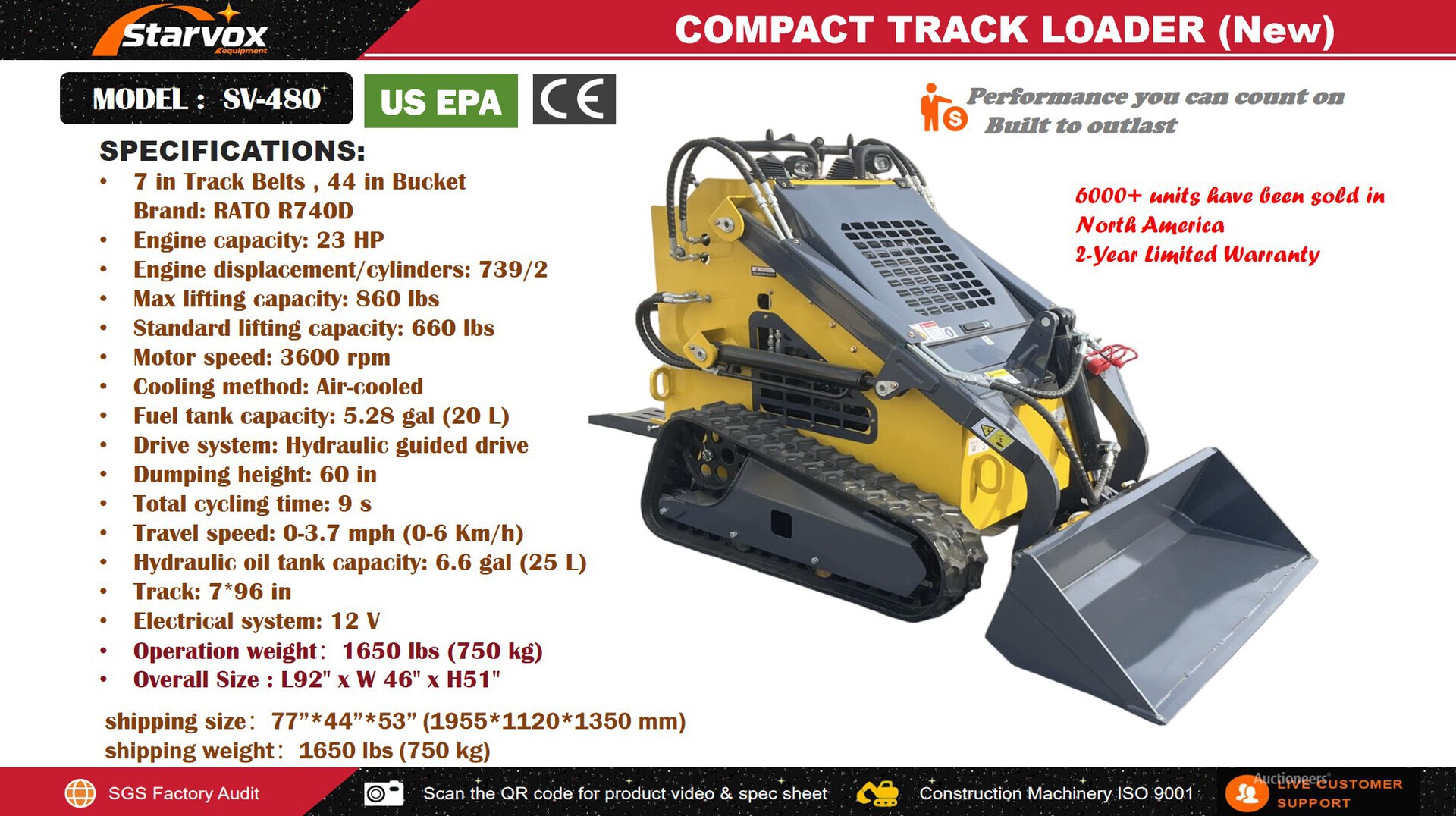 2026 STARVOX SV-480 Mini Compact Track Loader (Unused)