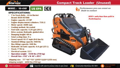 2026 STARVOX SV-480 Mini Compact Track Loader (Unused)
