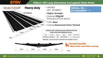 Quantity of (100) 2026 STARVOX S3048F 35 in x 10 ft Galvalume Corrugated Steel Panels (Black) (Unused)