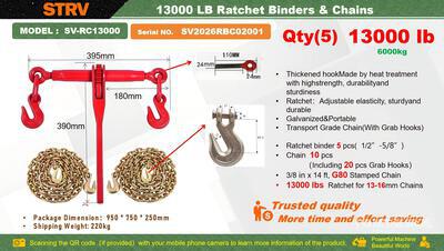 Quantity of 2026 STARVOX SV-RC13000 13000 lb Ratchet Binders & Chains Divers - Magasin, entrepôt, consommateur (Unused)