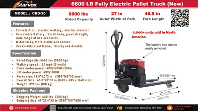 2026 STARVOX CBD-30 6600 lb Electric Wózek paletowy (Unused)