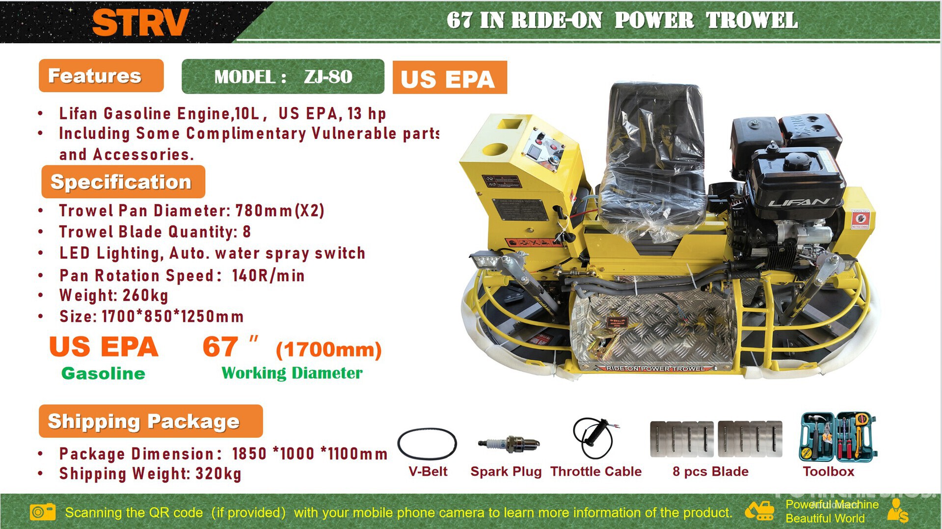 2026 STARVOX ZJ-80 Ride-On Power Trowel (Unused)