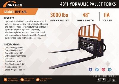 2026 ARTEER HPF-48L 48 in Hydraulic Horquillas para minicargadora (Unused)