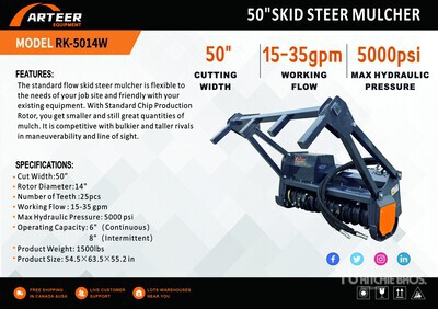 2026 ARTEER RK-5014W 50 in Skid Steer Mulcher (Unused)