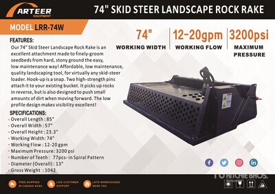 2026 ARTEER LRR-74W 74 in Zgrabiarka do pni (Unused)