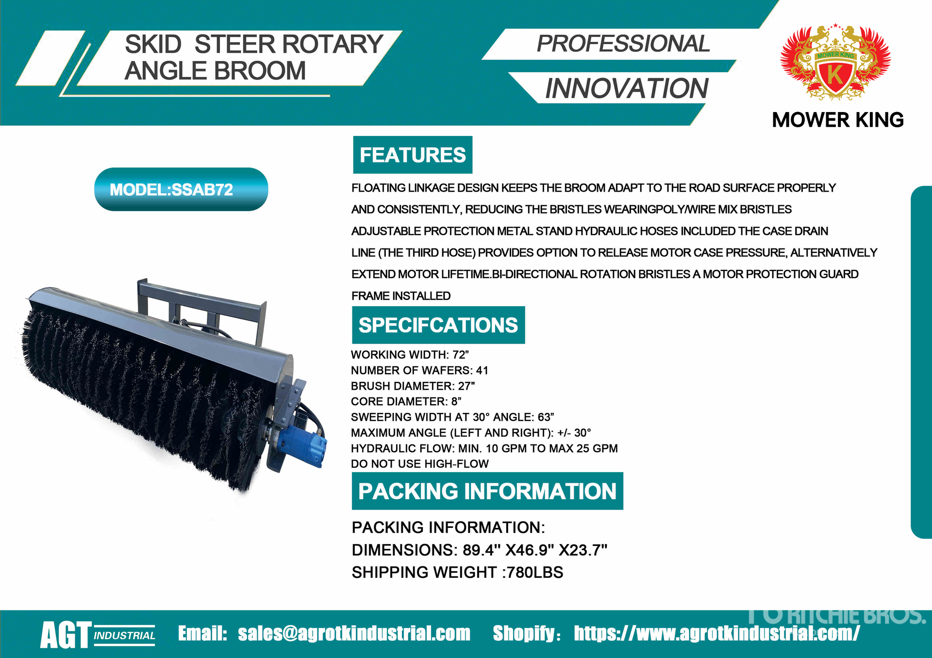 2026 Mower King SSAB72 72 in Skid Steer Broom (Unused)