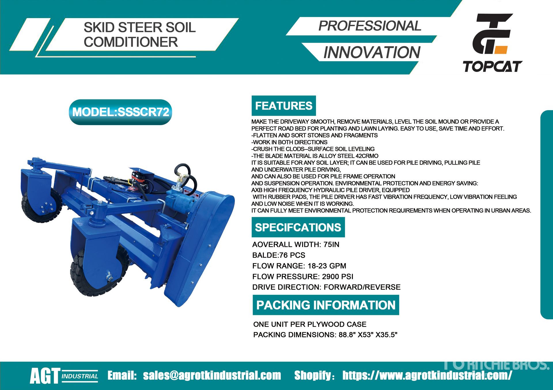 2026 Top Cat SSSCR72 72 in Skid Steer Power Rake (Unused)