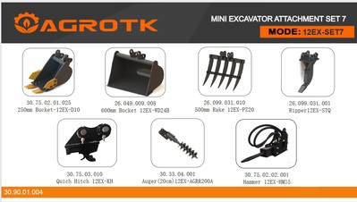 Quantity of (7) 2026 AGT 12EX-SET7 Mini Excavator Attachment Set (Unused)