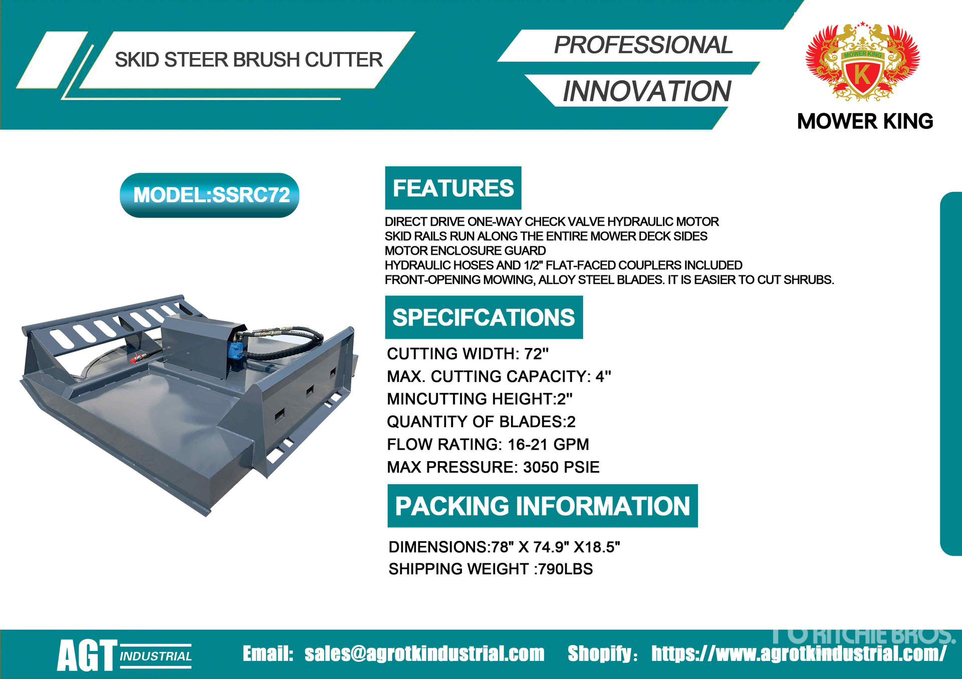 2026 Mower King SSRC72 72 in Skid Steer Brush Cutter (Unused)