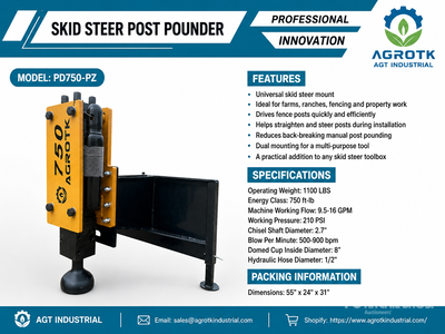 2026 AGT PD750-PZ Skid Steer Post Pounder Skid Steer Post Driver (Unused)