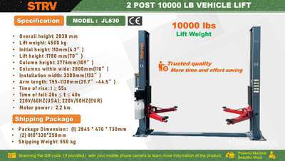 2026 STARVOX JL830 1000 lb Elevador De Autos De Dos Columnas (Sin Usar) / Two Post Vehicle Lift (Unused)