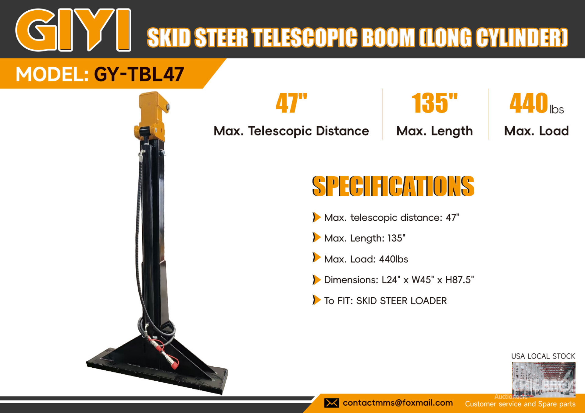 2026 GIYI GY-TBL47 135 in Skid Steer Telescopic Boom (Long Cylinder) (Unused)