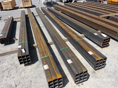 Quantity of (9) 2025 Kit Containers 1 bundle, 3x3 in, 22ft Steel Sq Tubing (Unused)