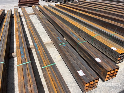 Quantity of (9) 2025 Kit Containers 1 bundle, 3x3 in, 24ft Steel Sq Tubing (Unused)