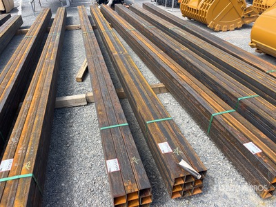 Quantity of (9) 2025 Kit Containers 1 bundle, 3x3 in, 24ft Steel Sq Tubing (Unused)