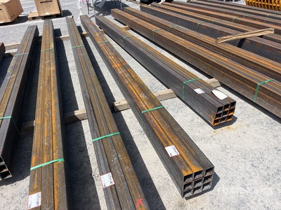 Quantity of (9) 2025 Kit Containers 1 bundle, 3x3 in, 21ft Steel Sq Tubing (Unused)