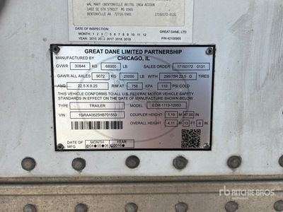 2017 Great Dane 53 ft T/A Refrigerated Trailer