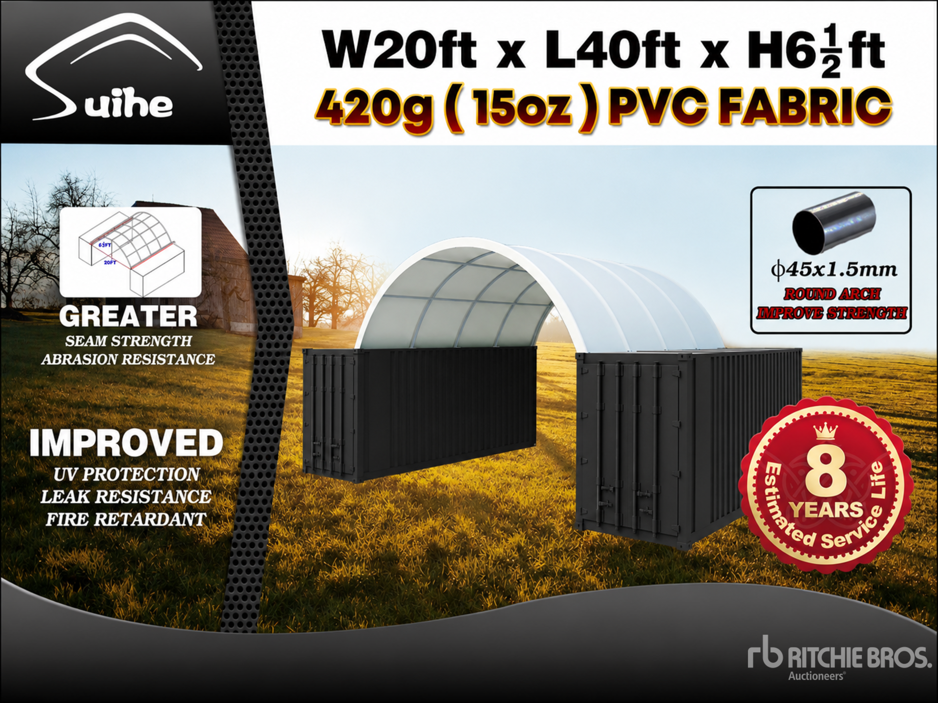 2026 Suihe C2040-420gPVC 20 ft x 40 ft Storage Canopy (Unused)
