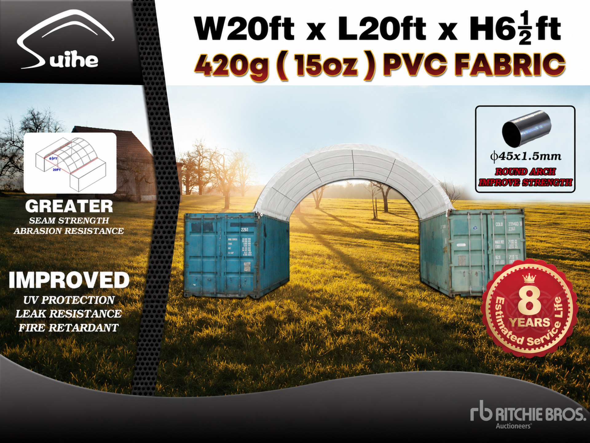 2026 Suihe C2020-420gPVC 20 ft x 20 ft x 6.5 ft Storage Canopy (Unused)