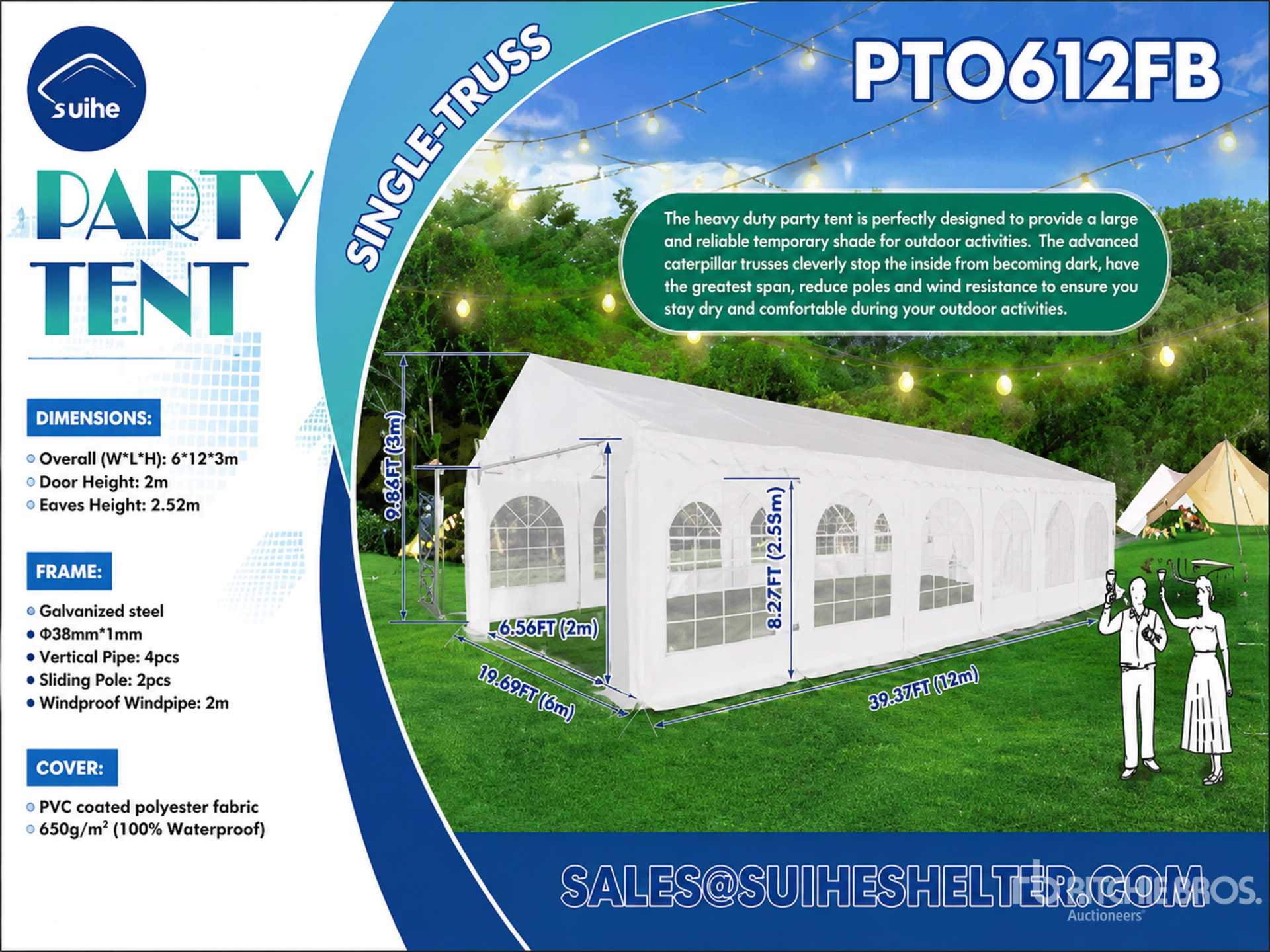 2026 Suihe PT0612FB 40 ft x 20 ft Commercial Party Tent (Unused)