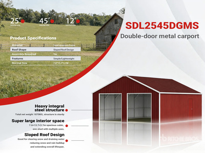2026 SDLC2545DGMS 25 ft x 45 ft Double Garage Metal Abri (Unused)