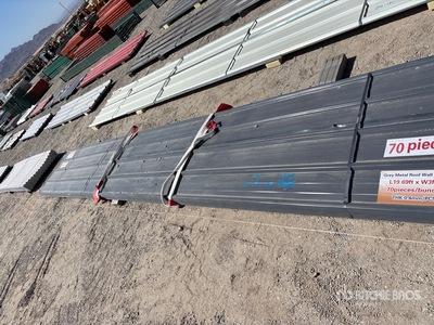 Quantity of (70) 19.69 ft x 3 ft Grey Metal Roof Panels Divers (Unused)
