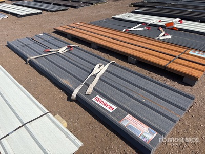 Quantity of (100) 12 ft x 3 ft Grey Metal Roof Panels (Unused)