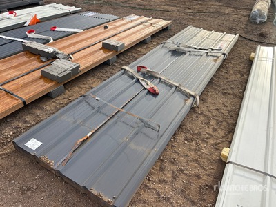 Quantity of (100) 12 ft x 3 ft Grey Metal Roof Panels (Unused)