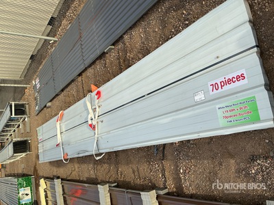 Quantity of (70) 20 ft x 3 ft White Metal Roof Panels (Unused)