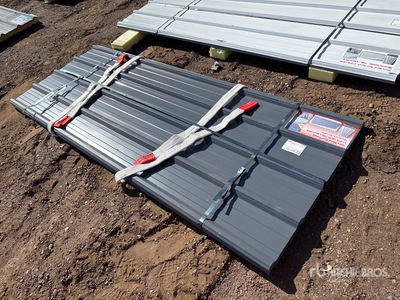 Quantity of (70) 8 ft x 3 ft Grey Metal Roof Panels (Unused)