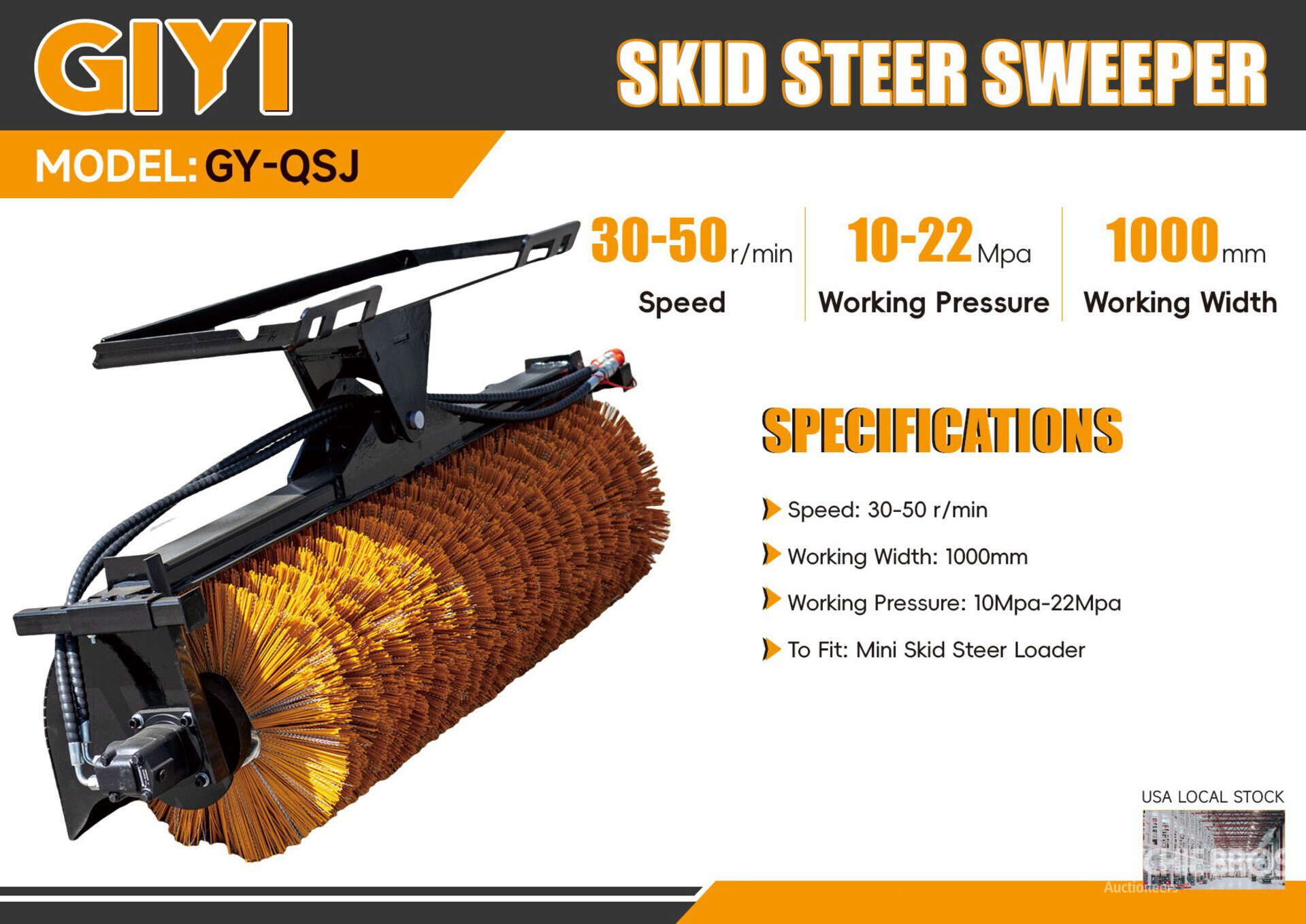 2026 GIYI GY-QSJ 39 in Mini Skid Steer Broom (Unused)