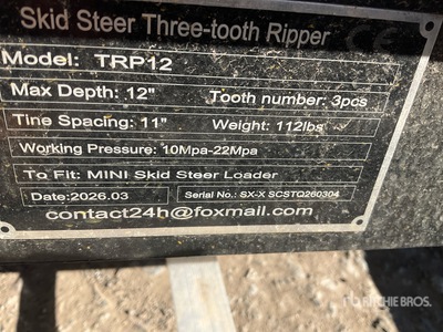 2026 GIYI GY-TRP12 Mini Skid Steer Ripper Scarifier (Unused)