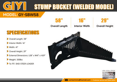 2026 GIYI GY-SBW58 Skid Steer Stump Bucket (Welded Model) Baumstumpfschaufel für Kompaktlader (Unused)