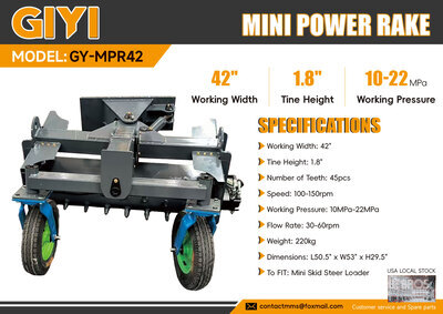 2026 GIYI GY-MPR42 42 in Mini Rastrillo electrico para minicargadora (Unused)