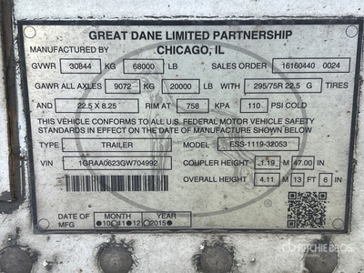 2016 Great Dane ESS-1119-32053 53 ft x 102 in T/A Remorque frigorifique