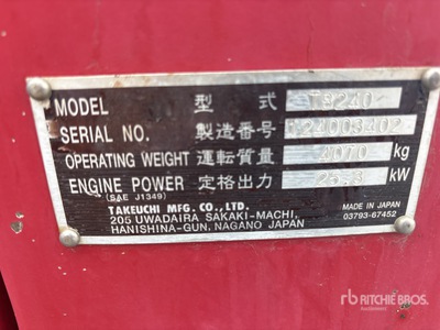 2017 Takeuchi TB240 حفارة صغيرة