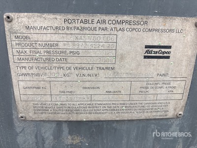 2008 Atlas Copco 750 cfm Air Compressor (Inoperable)
